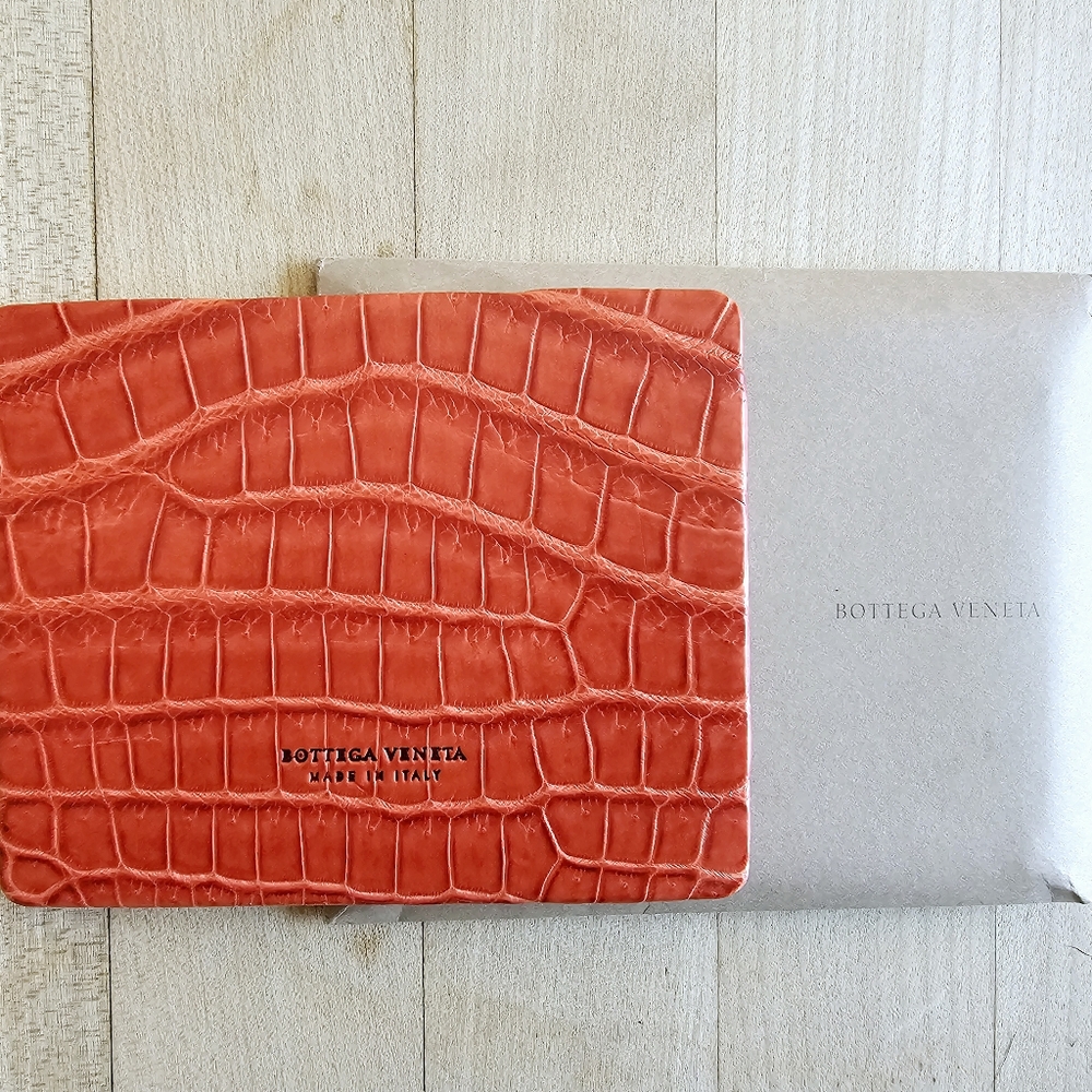 Bottega Veneta Orange Crocodile Leather Pocket Mirror
